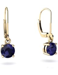 Genuine Sapphire 14kt Yellow Gold Lever Back Earrings