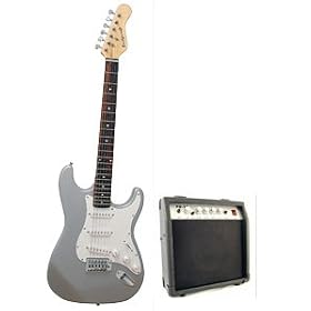 39 Inch Metallic Silver Electric Guitar Beginner Kit with 10 Watt Amp
