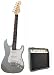 39 Inch Metallic Silver Electric Guitar Beginner Kit with 10 Watt Amp