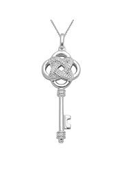 Jewelili 1/10 Cttw Diamond Key Pendant in Sterling Silver, 18"