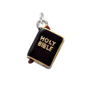 3-D Silver Plated Enameled Black Bible with Gold Words Charm, Qty.1