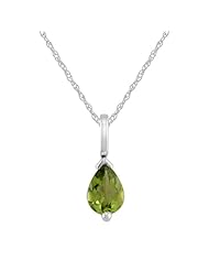 9ct White Gold Pear Cut Peridot Pendant on Chain