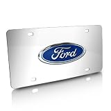 Ford Blue Logo on Chrome Steel License Plate