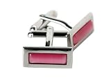 Trendy Pink Rectangular Catseye-style Cufflinks in Silver Frame with Gift Box
