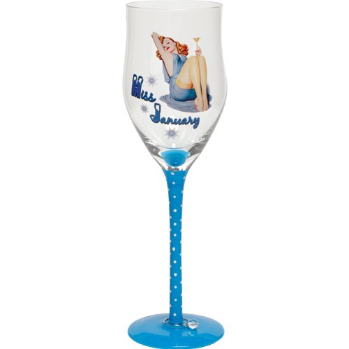 Santa Barbara Design Studio Calendar Girl Wine Glass with Beaded Stem Charm, Miss January