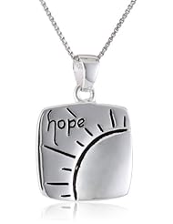 Sterling Silver "Hope" Square Pendant Necklace with Sun Design, 18"