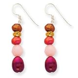 Sterling Silver Yellow Crystal/Multi-Colored Cult Pearls/Pink Jade Earring - QE5506