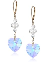 Swarovski Elements Crystal Faceted Heart Shape Rondelle and Bicone Bead with Gold Plated Sterling Silver Earwire Drop Earrings
