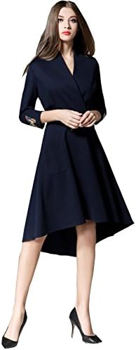 Desimpler Women's V Neckline Sash High Low Sexy Cocktail Dress 2017 Spring (Medium, Blue)