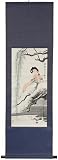 Vertical Shape Framed Asian Art Gift Idea - 65" Reclining Beauty Paper & Silk Oriental Scroll Painting