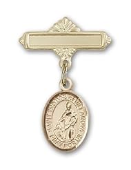 Gold Filled Baby Badge with St. Thomas of Villanova Charm and Polished Badge Pin