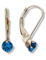 December 10 Karat Yellow Gold Genuine 0.52tcw. 4mm Blue Topaz Leverback Earrings for Girls