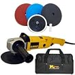 DeWalt DW849 Heavy Duty Variable Speed Polisher along with a TCPglobal Brand 3 Foam Pads with Grip Backing Plate Kit