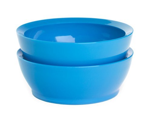 Calibowl Non-Spill Low Profile Bowls with Non-Slip Base, 12-Ounce, Light Blue, Set of 2