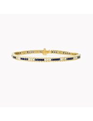 Blue Sapphire & Diamonds 18k Yellow Gold Tennis Bracelet