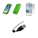 T-Mobile myTouch 3G - Premium Neon Green Rubberized Snap-On Cover Hard Case Cell Phone Protector + Crystal Clear Screen Protector + USB Data Charge Sync Cable for T-Mobile myTouch 3G