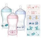 Nuby 3 Pack BPA Free Natural Touch Printed Bottles - 10 oz. - boy colors