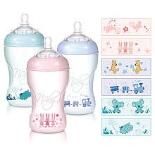 Nuby 3 Pack BPA Free Natural Touch Printed Bottles - 10 oz. - girl colors