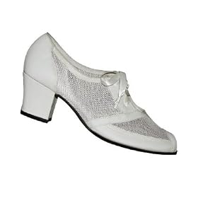 Buy Aris Allen Ladies 1930s White Peep-Toe Mesh Oxford Swing Dance Shoe with Suede Leather Sole by Aris Allen Footwear and Apparel