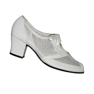 Buy Aris Allen Ladies 1930s White Peep-Toe Mesh Oxford Swing Dance Shoe with Suede Leather Sole by Aris Allen Footwear and Apparel