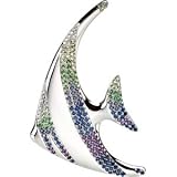 14K White Gold Multi-Gemstone and Diamond Angel Fish Brooch