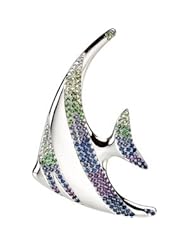 Genuine Multi Gem-stone & Diamond Angel Fish Brooch Pendant