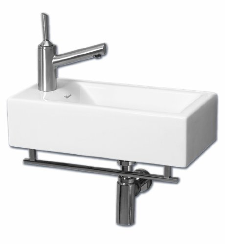 Whitehaus WH1-114LTB-WH Isabella 19-3/4-Inch Wall-Mount Lavatory Basin with Central Drain, Attached Towel Bar, and Left-Hand Faucet Drilling, White
