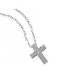 MMA Silver - 18 inch Rhodium Plated Cross Necklace with Diamond Accent