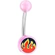Pink Acrylic Red Flame Logo Belly Button Ring