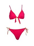 Guess Magenta & Pale Yellow Bikini W/Side Ties L