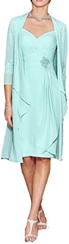 Prommay Women's Chiffon Crewneck Short Mother of the Bride Dress with Jacket Size 16 Mint