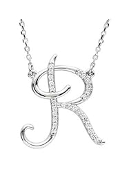 14K White Gold 1/8 ct. Diamond Initial "R" Necklace