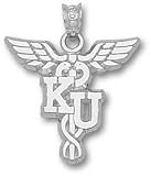 Kansas Jayhawks Solid Sterling Silver ''KU'' Caduceus Pendant