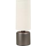 Royce Lighting Portable Lamp Collection 1-Light Table Lamp, Burnished Bronze Finish and White Poly-Cotton Shade