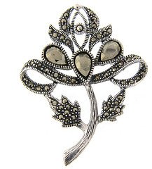 Sterling Silver Marcasite Flower Brooch