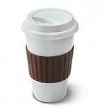 Eco Cup w/ Silicone Lid & Sleeve Coffee Tea i am not a paper cup look-a-like white porcelain travel mug (Colors May Vary)