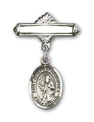 Sterling Silver Baby Badge with St. Joseph of Arimathea Charm and Polished Badge Pin