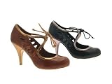 WOMENS MARY JANE HIGH HEELS STILETTO BROWN BRONZE BLACK PEWTER LADIES SHOES SIZES 3-8