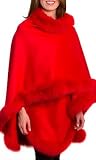 Peri Cashmere Cape with Fox Fur Trim Red