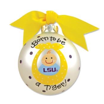 LSU Tigers Silver Born To Be Baby Boy Christmas Ornament