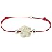 Bijoux Les Poulettes - Bracelet Fleur de Nacre Ivoire et Perles d'Argent-Lien Rouge