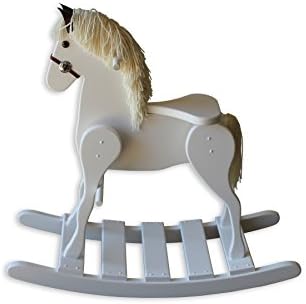 FireSkape Medium Deluxe Amish Crafted Solid Maple White Finished Rocking Horse with White Mane
