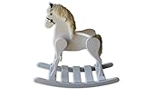 FireSkape Medium Deluxe Amish Crafted Solid Maple White Finished Rocking Horse with White Mane