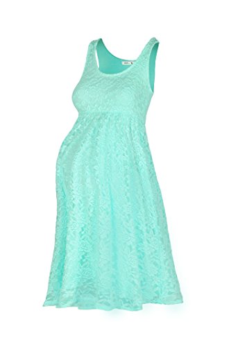 Beachcoco Women's Maternity Knee Length Sleeveless Lace Dress (L, Mint)