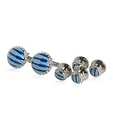 Tuxedo Cufflinks Stud Set with Blue Stripes, CZ, and Platinum Overlay