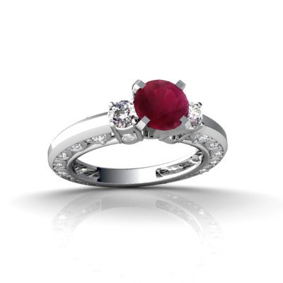14K White Gold Genuine Round Ruby Engagement Ring - Size 7.5