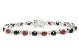 11 Carat Ruby and Sapphire Sterling Silver Bracelet w/Diamond Accent