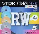 TDK CD-RWデータ用700MB 4倍速カラーミックス5mm厚ケース入り5枚パック [CD-RW80X5CCS]