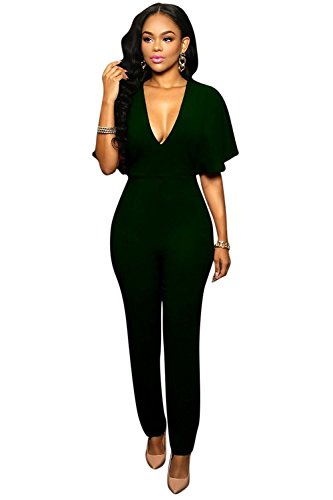 Aro Lora Women's Jumpsuits Deep V Neck Batwing Cape Sleeve Jumpsuits Rompers