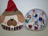 707332 Box of 6 Dog on Bell 2in Ornaments in Decorative Dog Face Box